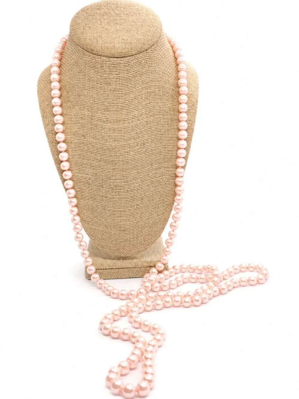 VINTAGE GLASS PEARL NECKLACE Long Pink Knotted 58